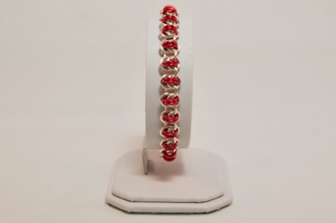 Barrel Weave Bracelet in Red and Silver Enameled Copper